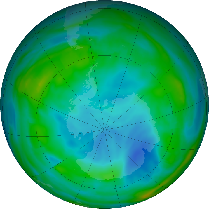 Antarctic ozone map for 03 July 2021